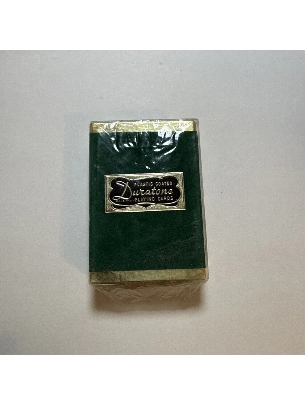 Vintage Fancy Duratone Plastic Coated Playing Cards Green With Stamps